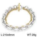 Two-tone stainless steel layered bracelet with silver link and gold flat chain, 210mm - Gold and Silver Mixed Style - Silver Outer Gold Inner (KB205820-Z)