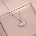 Luxurious shell pearl necklace with sparkling pavé zircons and a polished silver chain - Titanium Steel + Pearl + Zircon / White Gold