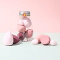 Set d'éponges de maquillage roses et violettes avec bocal en verre décoratif - Pot de Marguerite Rose