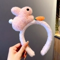 Cerchietto in peluche rosa con simpatico coniglio 3D e carota per acconciatura - Cerchietto in Peluche Coniglio Rosa / Rosa
