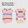 Pull rayé chaud en faux vison rose pour petits chiens et chats avec boutons de col - S / Rayé Rose