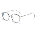 Silver round TR90 and metal frame glasses with anti-blue light and UV400 protection lenses - Transparent Blue