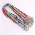 Close-up of colorful waxed cord necklaces with silver lobster clasps and extension chains - 1.5mm Mixed Colors 45+5cm Extension Chain