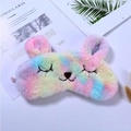 Rainbow tie-dye plush animal sleep mask with soft fur and cute embroidered eyes - Rainbow Rabbit