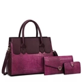 Vintage purple embossed faux-crocodile 3-piece handbag set including tote and wallet - Fuchsia 3-Piece Set Bag