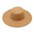Classic camel wide brim flat top wool felt hat with minimalist silhouette - Large Round Top / Camel