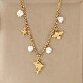 Collana placcata oro con perle e ciondoli a stella marina, ape e delfino - Stile con Pendenti Multipli Delfino Stella Marina Ape(KN292167-SXSJ)