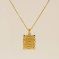 Vintage 18K gold plated necklace featuring an openwork square pendant with letter E - Letter E