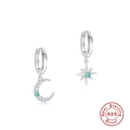S925 Sterling Silver asymmetrical moon and star hoop earrings with opal and cubic zirconia - #1 Platinum Asymmetric Moon Star Hoops