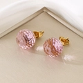Pink faceted crystal ball stud earrings with gold titanium steel backings for women - 10mm / Gold Base Pink Faceted Crystal (KE116378-K)