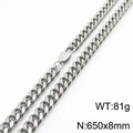 Silver stainless steel Cuban link necklace, 8mm width, 650mm length with lobster clasp - 8*650mm(KN232874-ZZ)