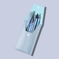 Light blue 7-piece makeup brush set with soft bristles and matching PU leather storage pouch - 8Pcs Macaron Blue With Bag
