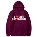 Burgundy hoodie featuring white I Love My Boyfriend print and a front kangaroo pocket - S / Top (I Love My Boyfriend) / Burgundy
