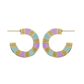 Detail of C-shaped gold earrings with purple and light blue enamel inlays and granules - Purple Blue Splice