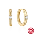 Classic S925 sterling silver hoop earrings with single zircon stone in gold finish - Gold-White Zircon