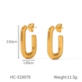 Detailed view of chunky U-shape gold earrings with size and weight dimensions - Rectangular Geometric Gold Style (HC-E10079)