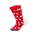 Christmas cotton mid-calf socks with red polka dots, white heels and green toe tips - One Size / Polka Dot Snowman