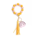 Bracciale portachiavi mama con perline in silicone gialle, stampa leopardata e nappa - Giallo (Perla di Legno Pura)