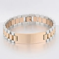 Two-tone silver and rose gold stainless steel watch band bracelet with engravable bar - 15mm Two-tone Rose Gold (KB179908-WGSF)