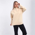Felpa da donna beige con mezza zip dal taglio comodo in tessuto a maglia per l'autunno - S / Albicocca
