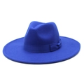 Detail van koningsblauwe wollen fedora hoed met elegant lint en strik - M (56-58cm) / Blauw