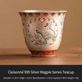 Tazza da tè filigrana d'argento con smalto gazza, 40ml Servizio da tè artigianale - 999 Argento Dorato Filigrana Gazza - Confezione Semplice