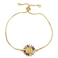 Bracciale dorato Vergine di Guadalupe con zirconi multicolore e catena regolabile scorrevole - Stile B-Zirconia Marquise Colorata Vergine Maria / Oro