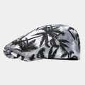 Side view detail of a retro flat cap featuring tropical palm tree print on light background - Adjustable / Vintage Black Grey Palm Print (1#)