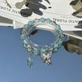 Elegant beaded bracelet with ice blue crackle beads and a silver butterfly charm - S042-blue Crystal Butterfly Bracelet #sz305