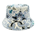 Detailopname van vintage vissershoed met ingewikkelde blauwe en groene florale patronen - M (56-58cm) / Grijs