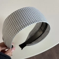 Wide plaid headband in grey and white pattern with non-slip inner grip for women - Light Gray Plaid