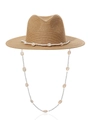 Cappello da sole in paglia kaki con cordino decorativo di conchiglie bianche - Paglia di Carta Cammello Cupola a Punta