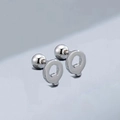 Polished silver stainless steel letter Q earring with threaded ball screw back - Letter Q (T55662) / Silver
