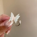 Elegant adjustable butterfly zircon ring with pearlescent wings on a silver-tone band - Butterfly Open Ring / Pink-Blue