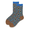 Brown mid-calf cotton socks featuring electric blue ribbed cuffs and ethnic diamond patterns - One Size (EU 35-39) / Gradient Argyle