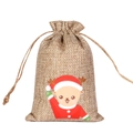 Christmas burlap drawstring gift bag with a cute bear in reindeer antlers design - Christmas Bear F-01 / 10*15cm