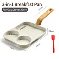 Padella per colazione 3 in 1 antiaderente per fornelli a gas con manico in legno e spatola - Versione Gas + Spatola / Beige