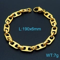 Pulsera de eslabones de acero inoxidable dorado de 190mm de largo y 6mm con cierre de langosta - Estilo A Pulsera Nariz de Cerdo (6mm de Ancho) / 19cm / Dorado
