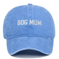 Vintage gewaschene marineblaue Baseballkappe mit silberner Dog Mom Stickerei und Belüftung - Verstellbar / Hellblau