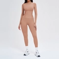 Ensemble de yoga sans couture rose poudré avec haut à manches longues et legging - Chemise À Manches Longues 5081 + Pantalon 7655 — Rose Rétro / S