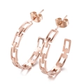Polished rose gold hollow chain link hoop earrings in a minimalist C-shape design - Rose Gold (KE102281-KFC)