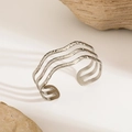 Three-layer wavy open cuff bracelet in silver stainless steel finish for women - Silver 3-Layer Wave