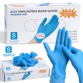 Blue disposable nitrile vinyl blend gloves size small with textured fingertips 100 pack - S / Blue