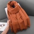 Soft orange cashmere-like scarf with fringe detail, cozy winter wrap for women - 68x180cm / Dark Orange