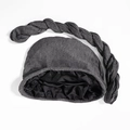 Dark grey knit turban hat featuring thick braids and a smooth black satin lining - One Size / Cap and Headband / Gray