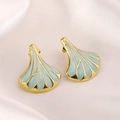 18k gold plated fan-shaped earrings with blue enamel finish on white silk background - Gold + Marble Blue
