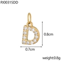 Detailed size chart for the gold letter D pendant featuring cubic zirconia inlay - Letter D / Gold