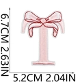 Pink embroidered letter T patch with bow detail and size dimensions measurement - Bow Alphabet Letter T