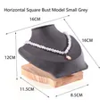 Small grey velvet necklace bust display stand with wooden base 16cm width - Small Horizontal Square Model Grey Velvet
