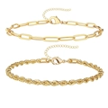 Gold-layered paperclip and twisted rope chain bracelet set with lobster clasp for women - Gold Paperclip/Twisted Rope Chain Style Combination (27)
